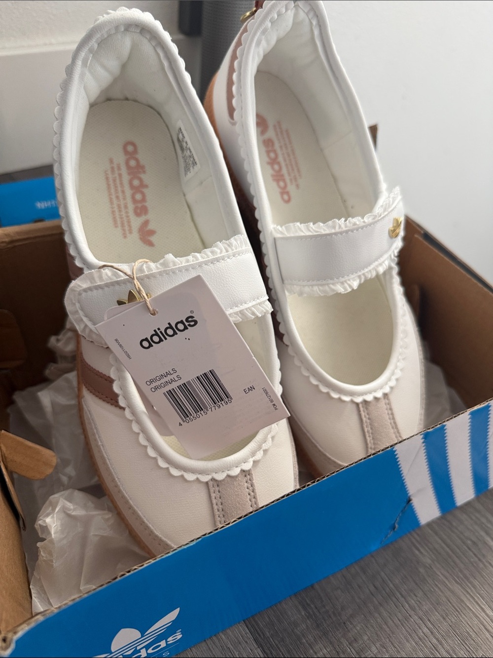 adidas Samba Mary-Jane Sneakers in White and Light Pink with Gum Sole - Picture 6 of 6